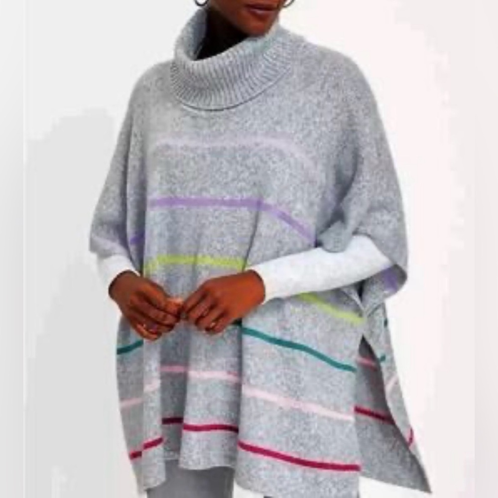 LOFT Striped Turtleneck Kaftan Sweater Oversized Relaxed Knit Poncho  - XS/S